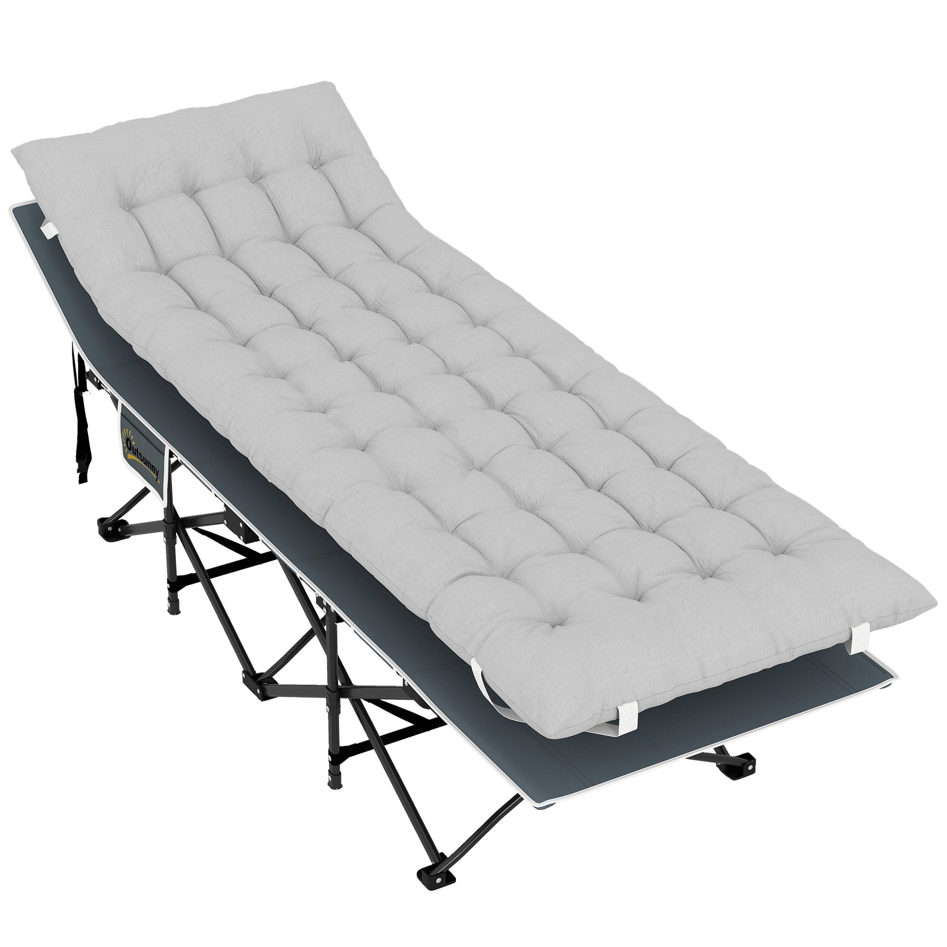 Photo of Outsunny 68cm Wide Folding Bed, Camping Cot for Adults with Mattress, Carry Bag, Storage Pocket, Max Load 150kg, Light Grey in Grey colour on a white background
