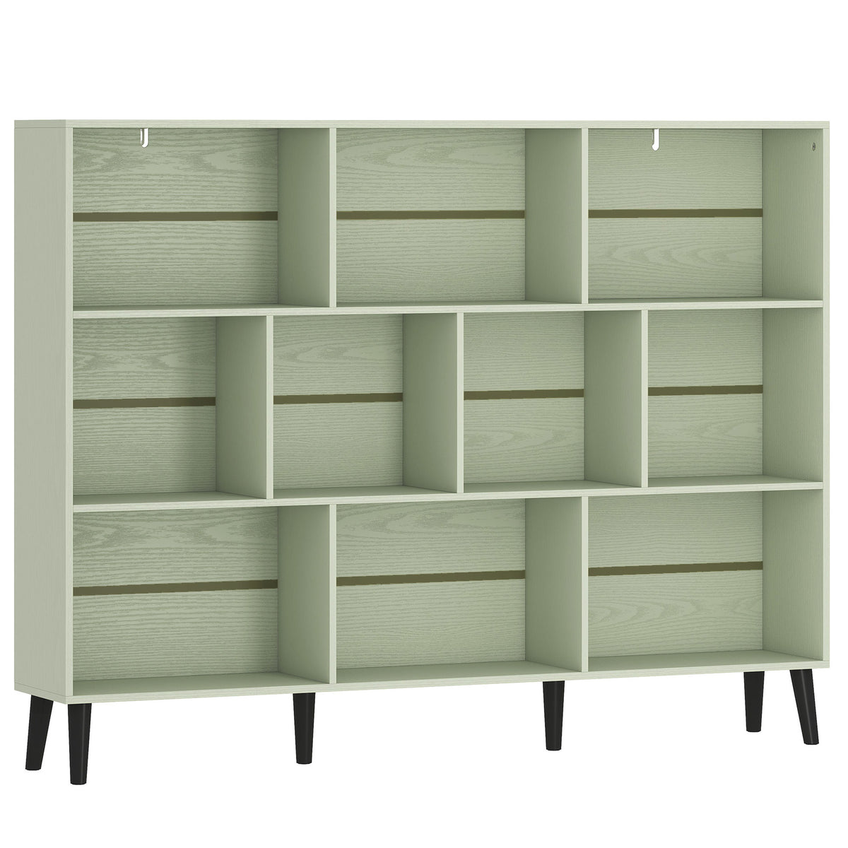 Photo of HOMCOM 10-Cube Bookcase, 3-Tier Book Shelf with Solid Wood Legs, 140 cm Modern Bookshelf with Anti-Tip Kit, Light Green in Green colour on a white background