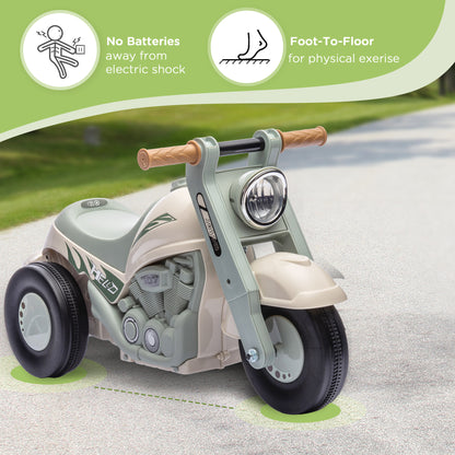 AIYAPLAY foot-powered ride-on motorcycle with cream body and sage frame