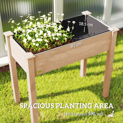 Outsunny raised wooden planter with a spacious lined bed and dimension labels