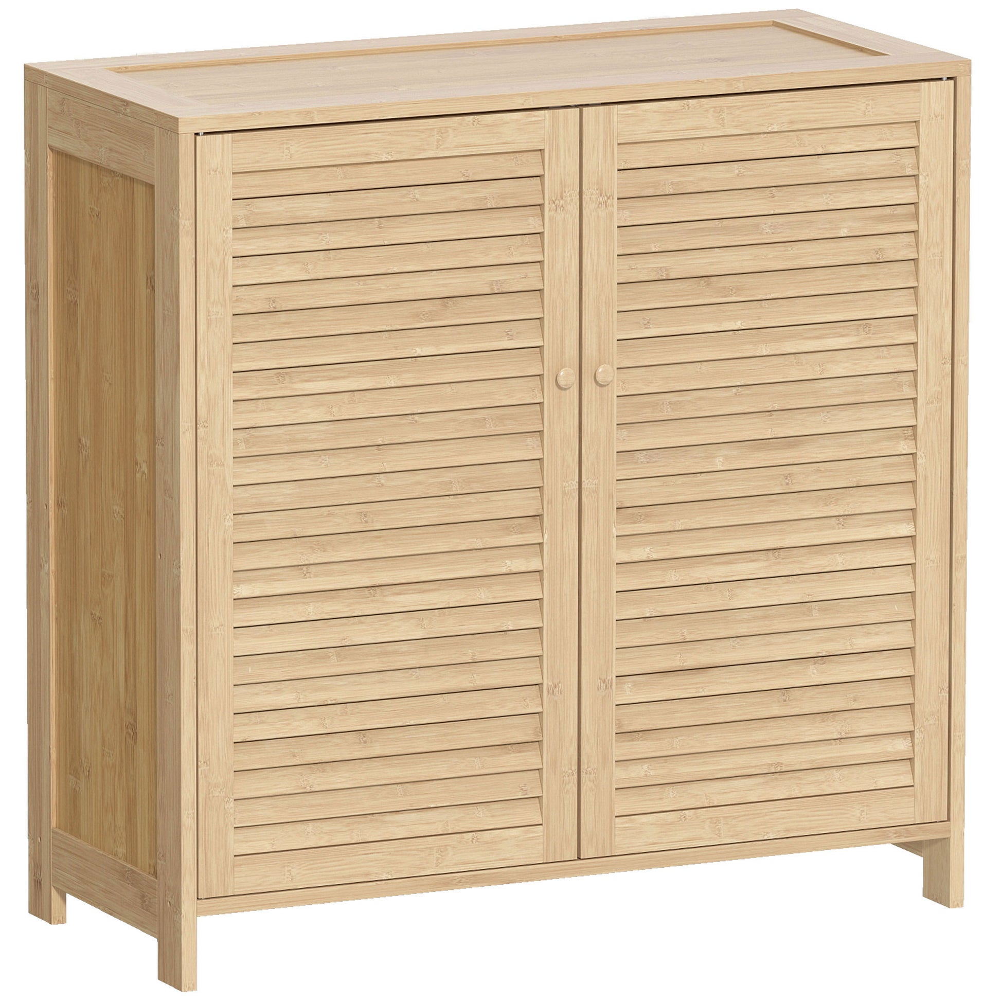 Photo of HOMCOM Bamboo Shoe Cabinet with Louvered Doors, 14 Pairs Shoe Storage Cabinet with Adjustable Shelves for Hallway, Natural in Natural colour on a white background