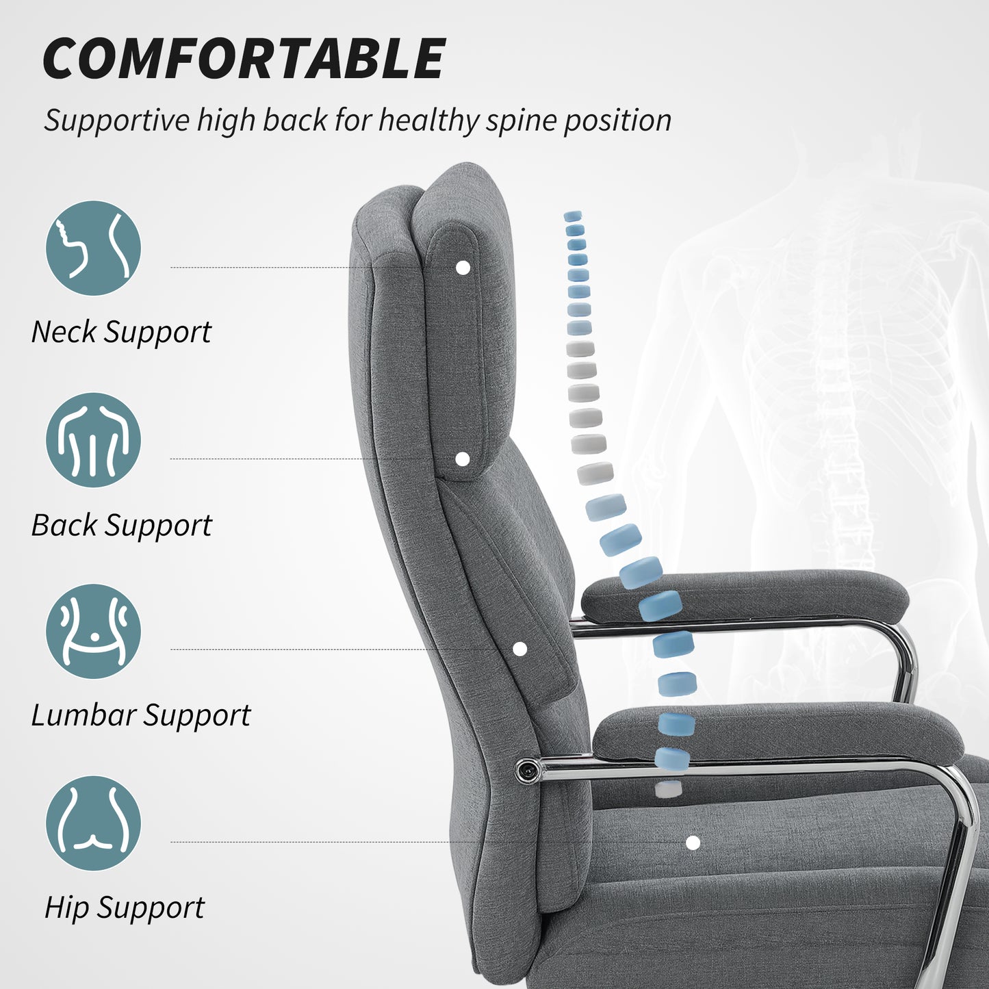 HOMCOM Executive Office Chair, Linen Fabric Computer Desk Chair with Double-Layer Back Cushion, Rocking Function, Height Adjustable for Home, Charcoal Grey