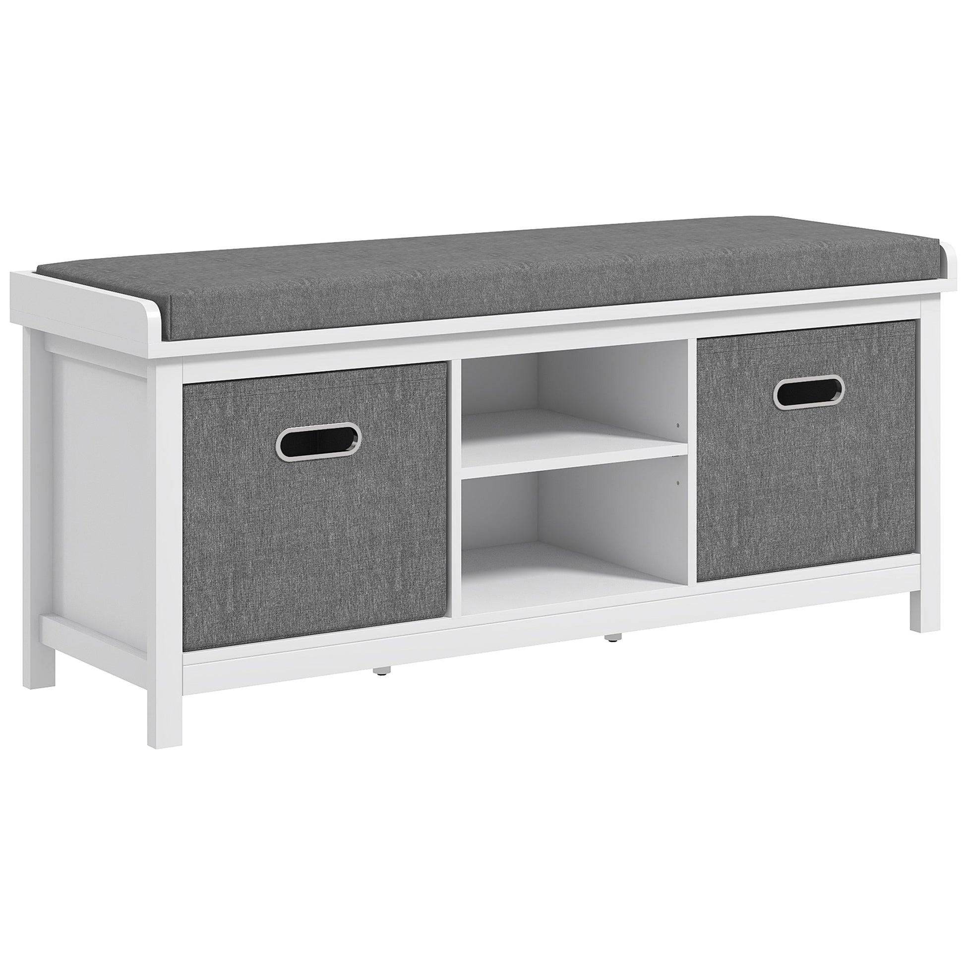 Photo of HOMCOM Shoe Storage Bench, with Cushion Seat - White/Grey in White/Grey colour on a white background
