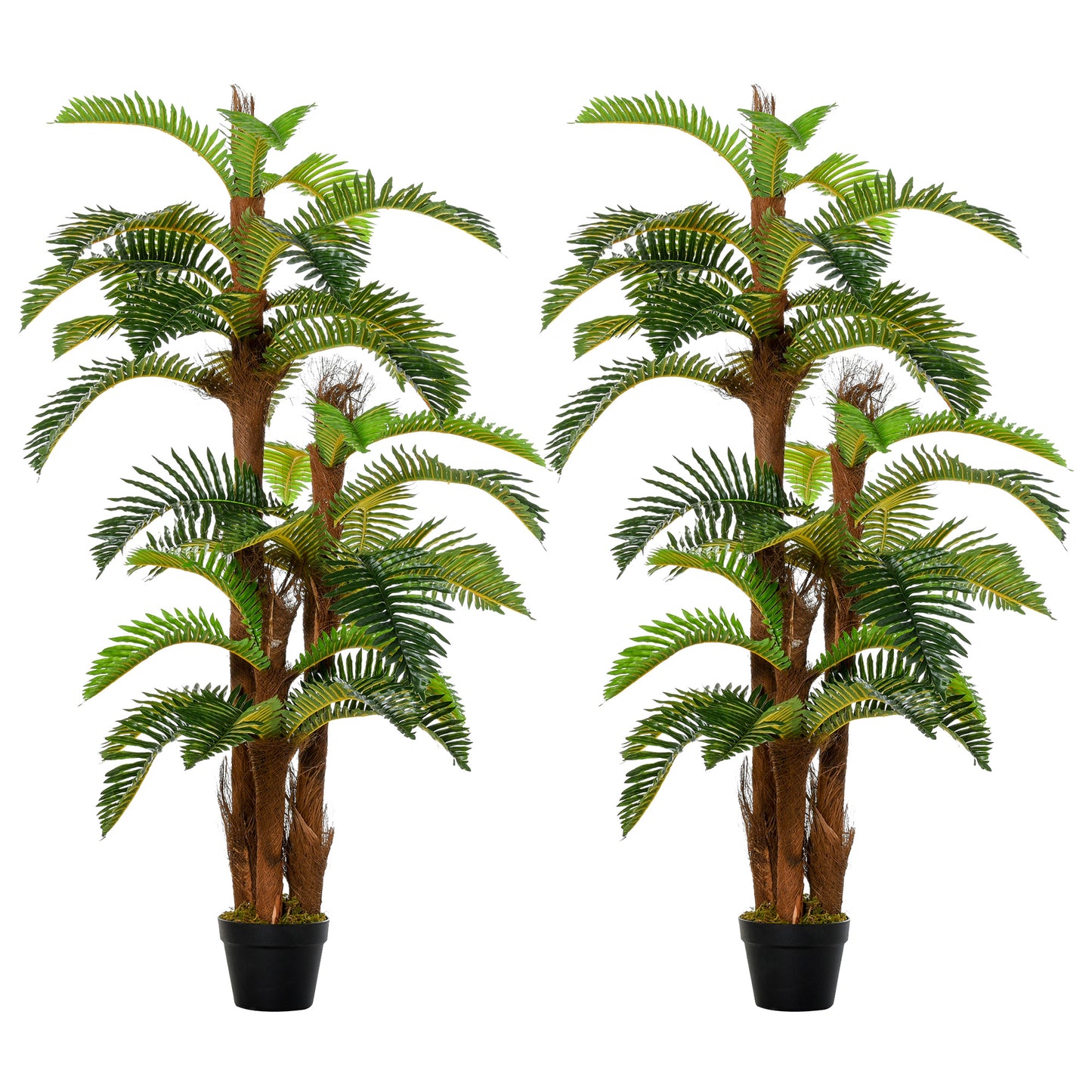Photo of Outsunny Set of 2 Artificial Plant Tropical Fern in Pot, Fake Plants for Home Indoor Outdoor Decor, 150cm, Green in Green colour on a white background