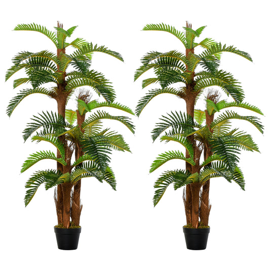 Photo of Outsunny Set of 2 Artificial Plant Tropical Fern in Pot, Fake Plants for Home Indoor Outdoor Decor, 150cm, Green in Green colour on a white background