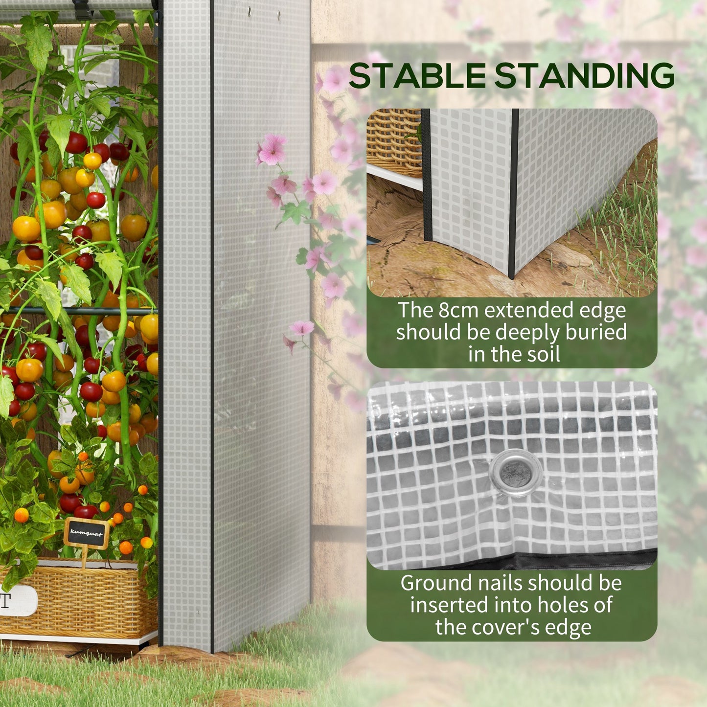 Outsunny Mini Greenhouse with 4 Wire Shelves, Portable Tomato Greenhouse, Upgraded Garden Grow House for Plants with Roll Up Door and Vents, 100 x 80 x 150cm, White