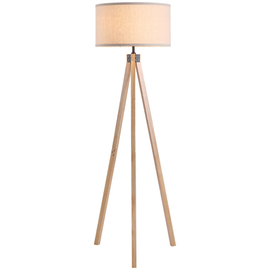 Photo of HOMCOM Floor Lamp with Elegant Wood Tripod, Free Standing E27 Bulb Lamp Versatile Use For Home Office - Beige in Beige colour on a white background