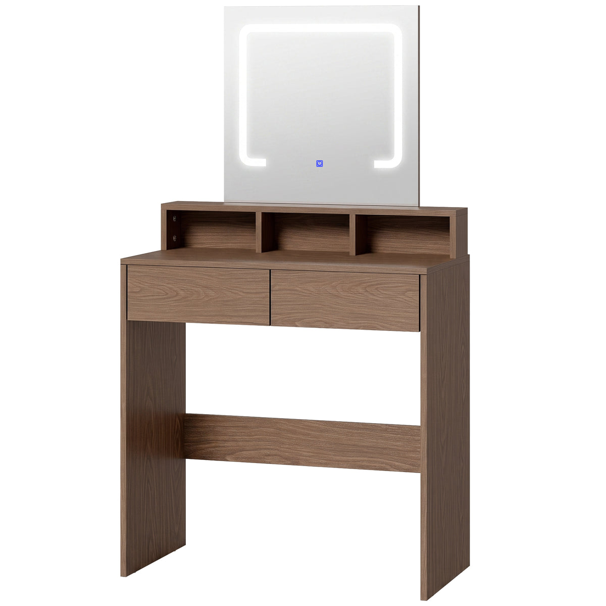 Photo of HOMCOM Vanity Table, Dressing Table with Mirror, LED Lights, 2 Drawers, 3 Compartments, 3 Colour Lighting, Walnut in Walnut colour on a white background