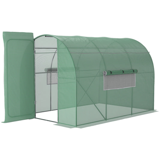 Photo of Outsunny Large Polytunnel Walk In Greenhouse, Plant Gardening Tunnel Green House with Metal Hinged Door, Galvanised Steel Frame & Mesh Windows, Green (3 x 2 m) in m) colour on a white background