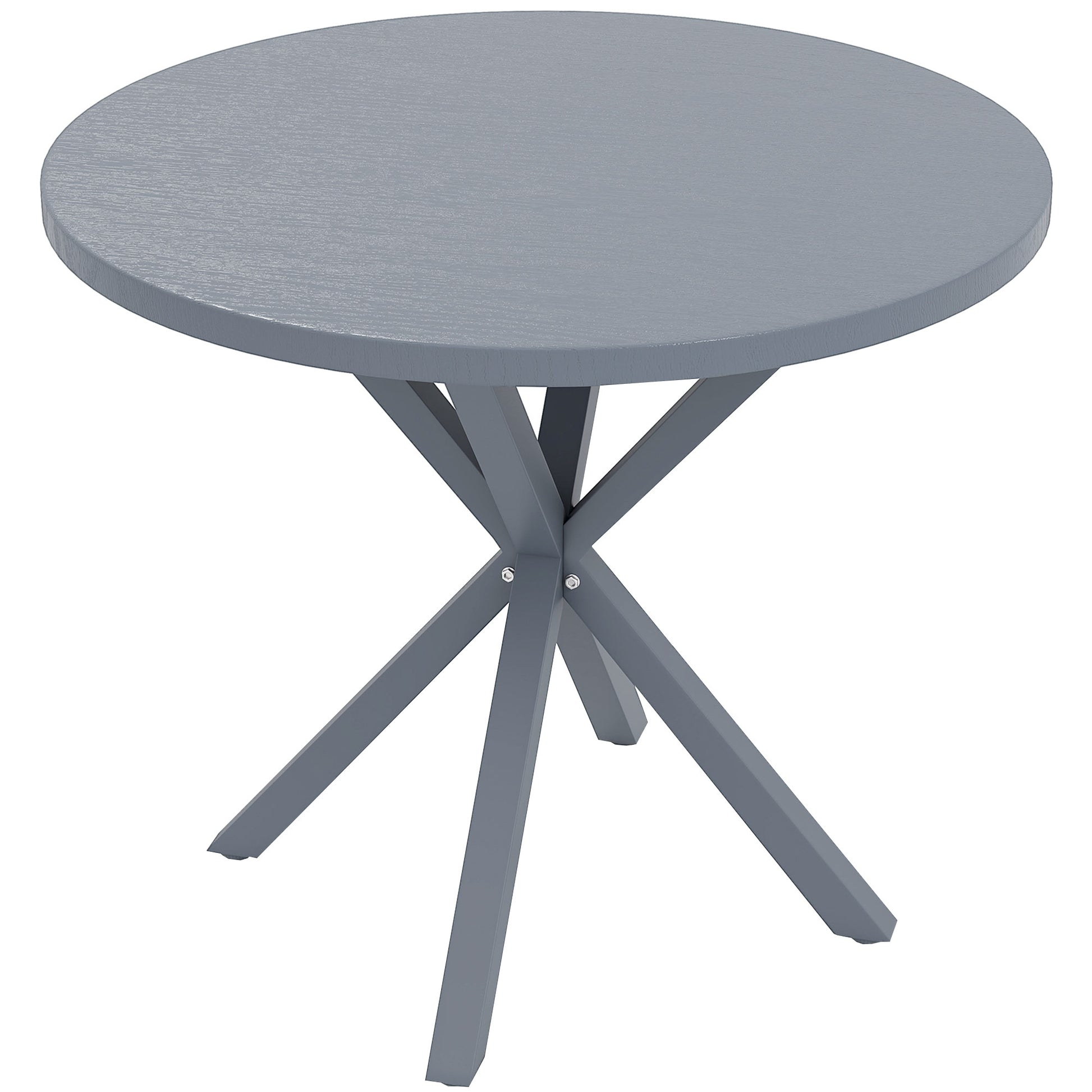 Photo of Outsunny Garden Table, 85cm Round Outdoor Dining Table with Steel Frame, Wood Effect Top, for Balcony, Deck, Dark Grey in Grey colour on a white background