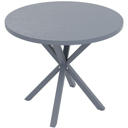 Photo of Outsunny Garden Table, 85cm Round Outdoor Dining Table with Steel Frame, Wood Effect Top, for Balcony, Deck, Dark Grey in Grey colour on a white background