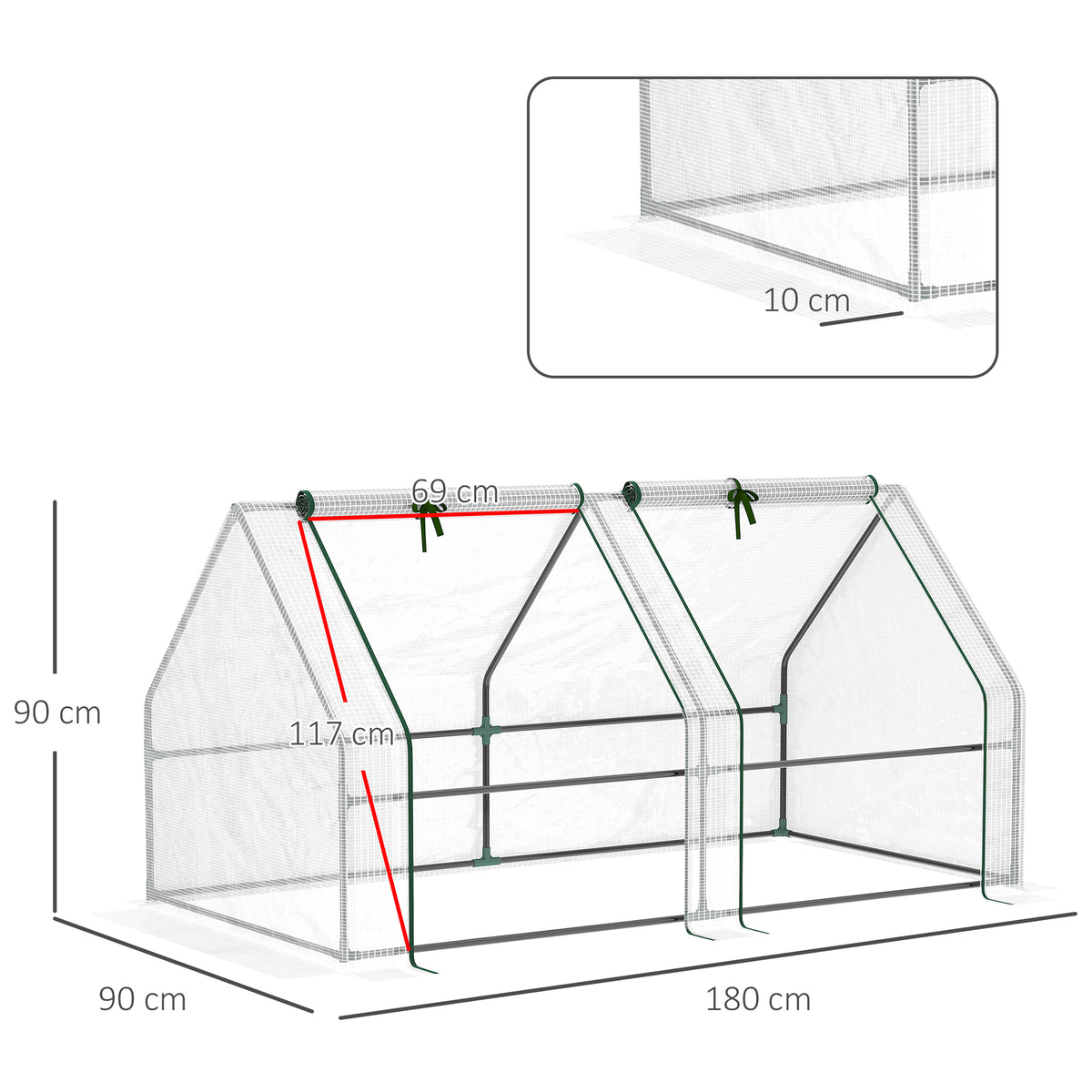 Mini greenhouse with clear PE cover and steel frame, dimensions 180 x 90 x 90 cm