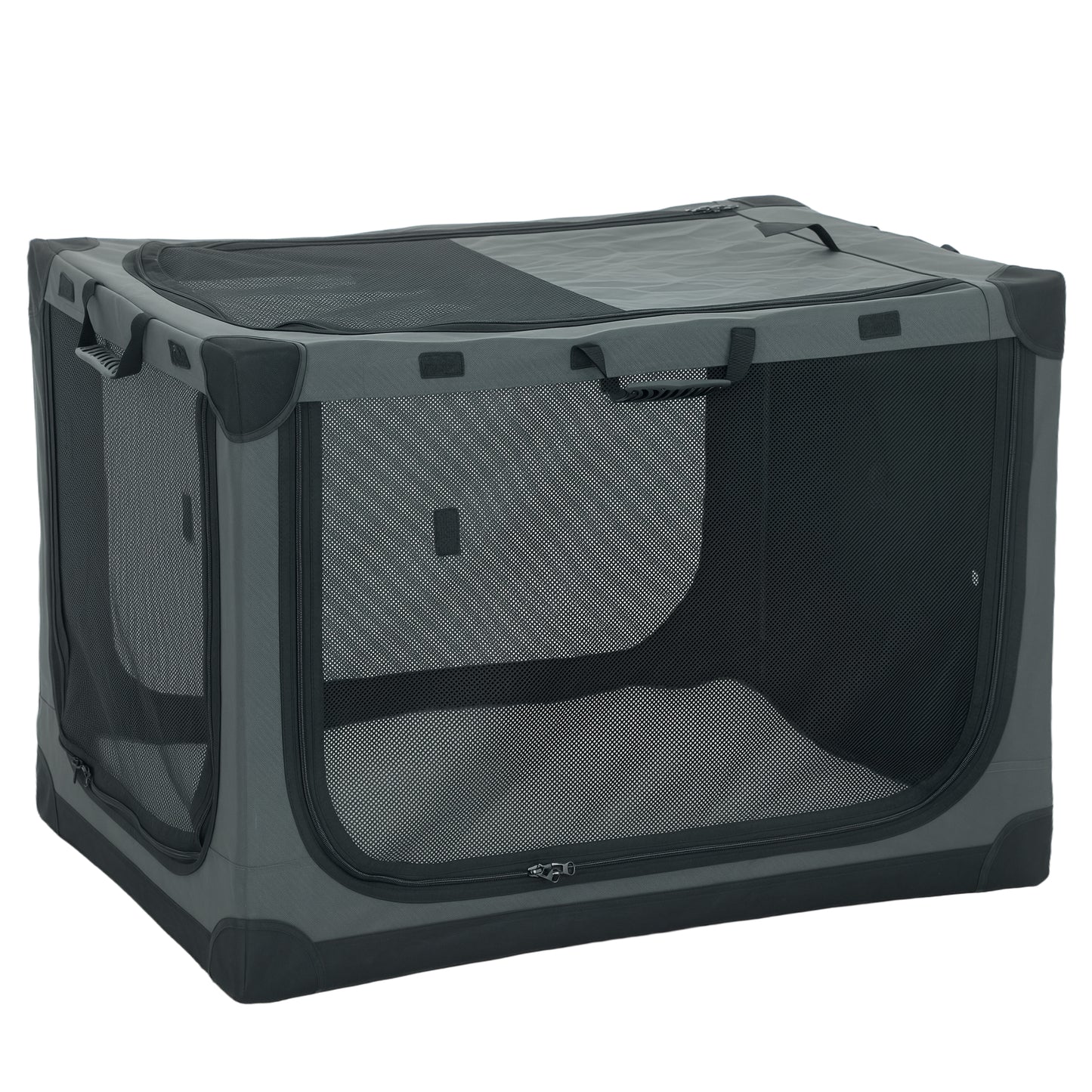 Photo of PawHut Soft Dog Crate Pet Travel Crate 90 x 64 x 64 cm with Removable Pad Mesh Window Army Green in Green colour on a white background