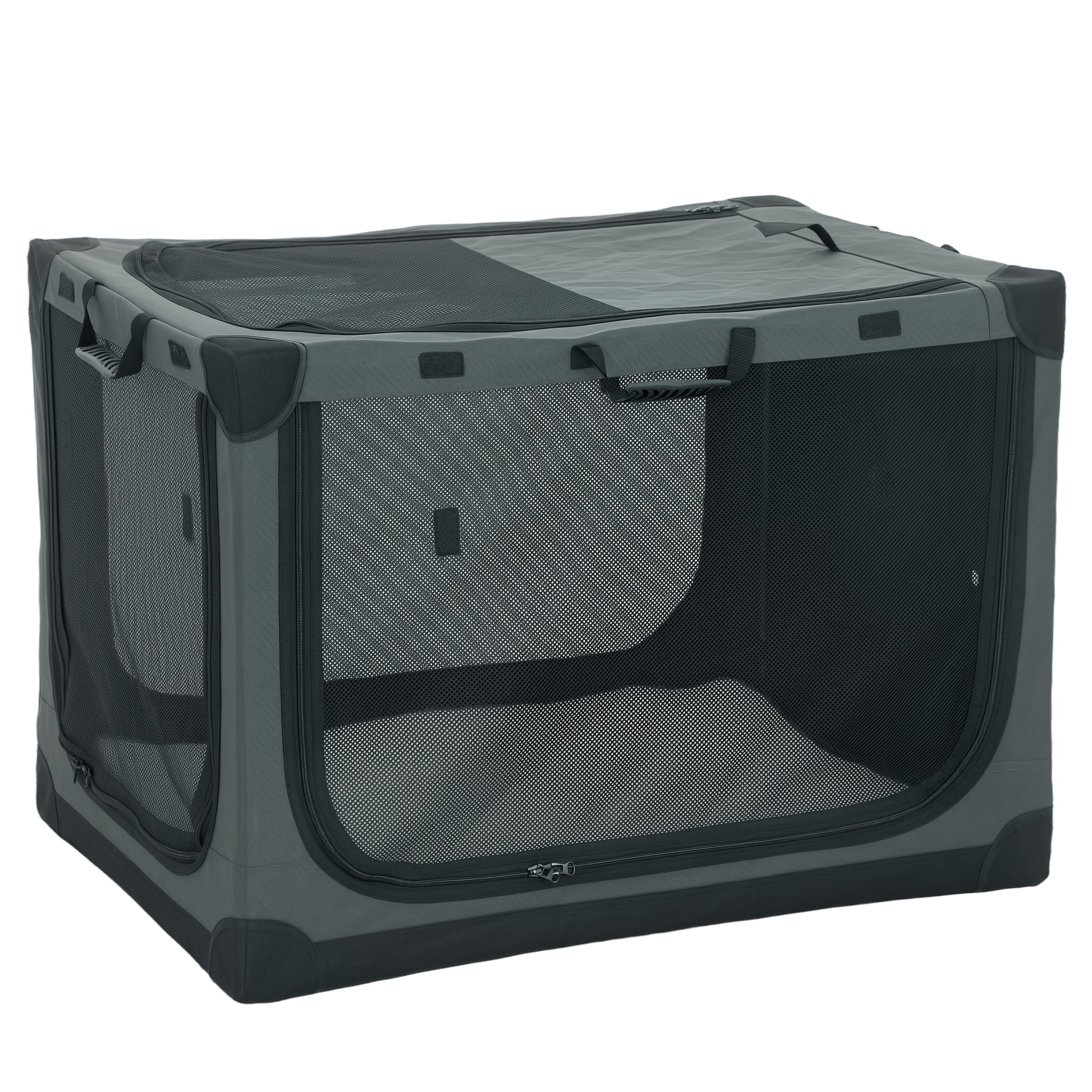 Photo of PawHut Soft Dog Crate Pet Travel Crate 90 x 64 x 64 cm with Removable Pad Mesh Window Army Green in Green colour on a white background