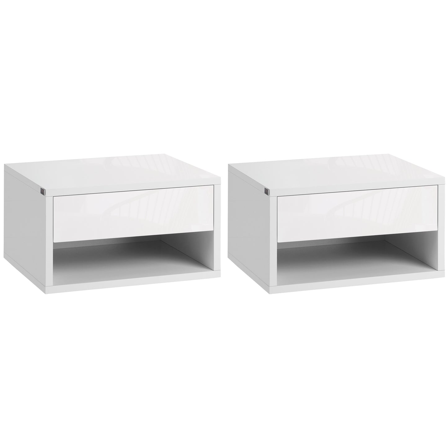 Photo of HOMCOM Set of Two Floating Bedside Tables - High Gloss White in White colour on a white background