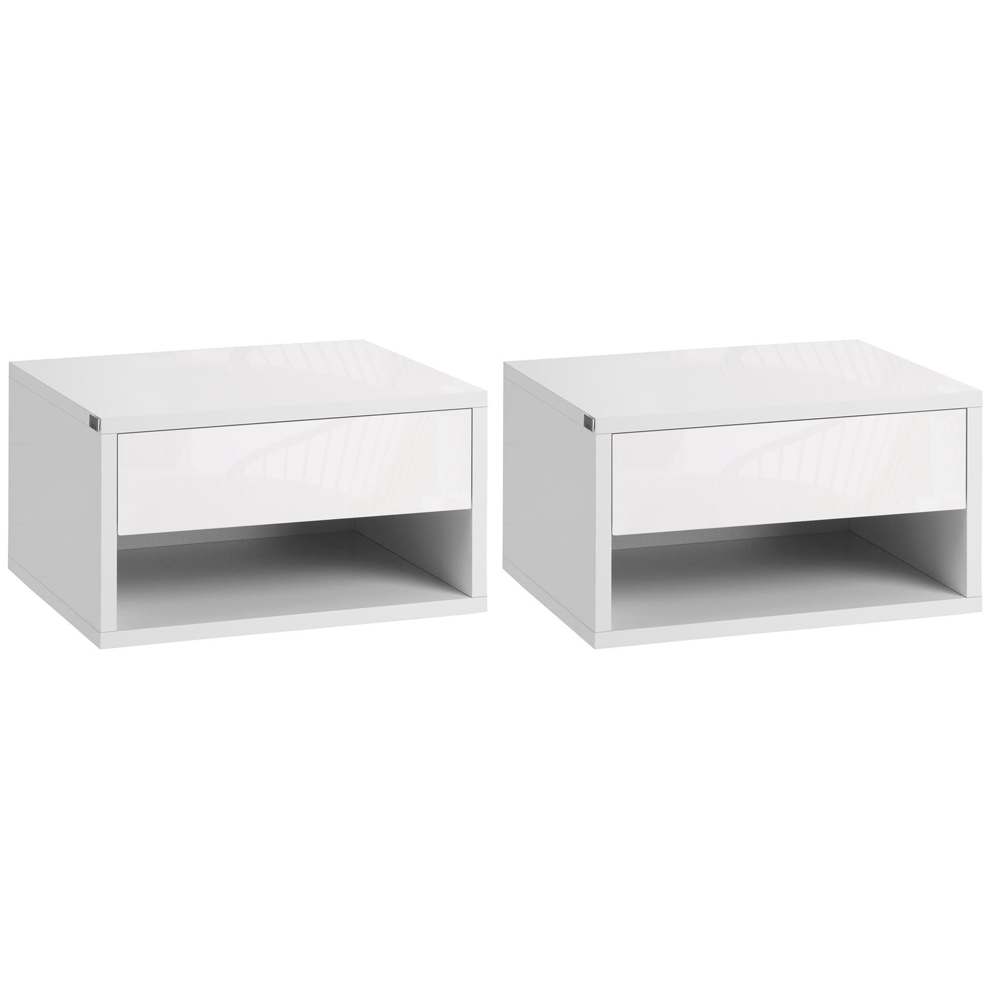Photo of HOMCOM Set of Two Floating Bedside Tables - High Gloss White in White colour on a white background