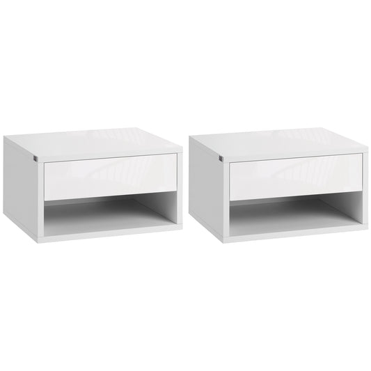 Photo of HOMCOM Set of Two Floating Bedside Tables - High Gloss White in White colour on a white background