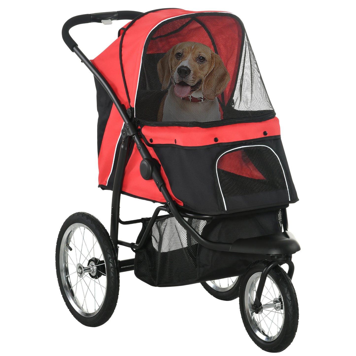 Photo of PawHut Foldable Pet Stroller with Three Wheels, for Small, Medium Dogs, Red in Red colour on a white background
