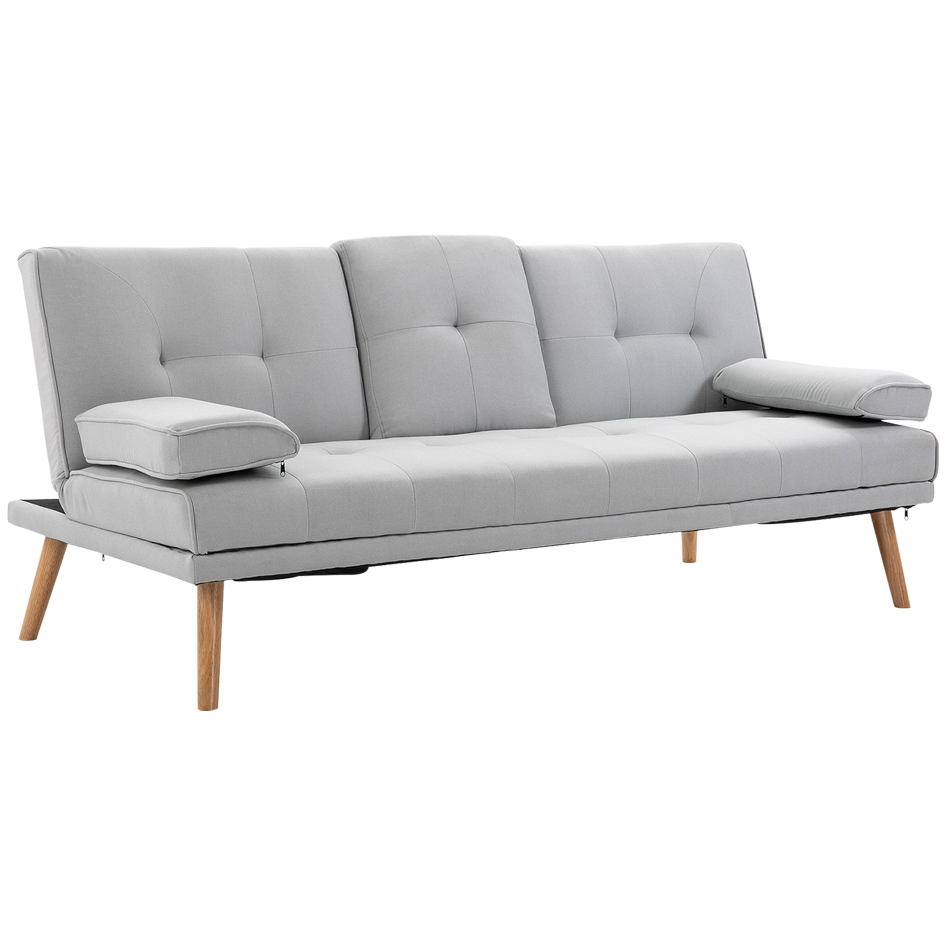 Photo of HOMCOM Fabric Click Clack Sofa Bed with 2 Cup Holders, Convertible Futon Settee, Futon Recliner Lounge for Living Room, Spare Room, Bedroom, Grey in Grey colour on a white background