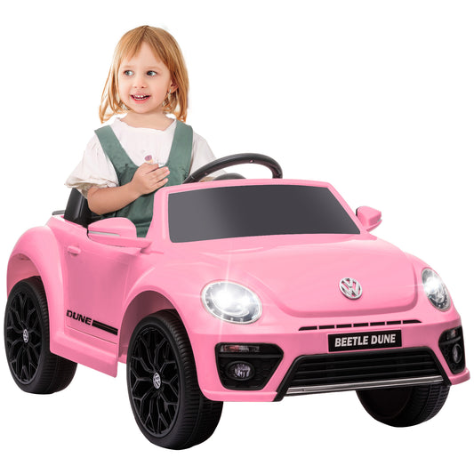 Photo of AIYAPLAY Volkswagen Beetle Licensed 12V Ride on Car w/ Remote Control, Suspension Wheels, Soft Start, Lights, Music, Pink in Pink colour on a white background