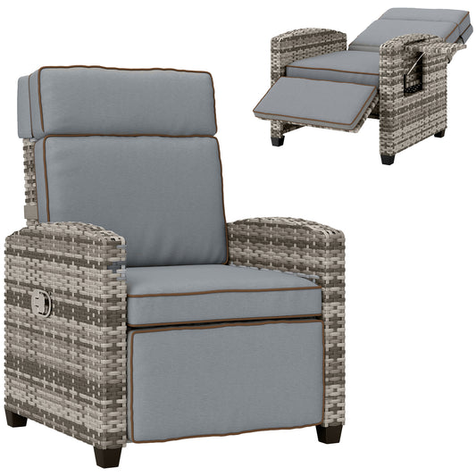 Photo of Outsunny 145° Reclining Rattan Armchair with Footrest - Mixed Grey in Grey colour on a white background