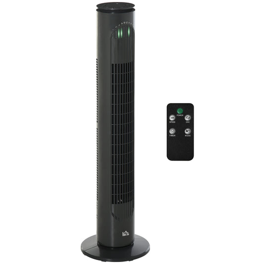 Photo of HOMCOM 30'' Freestanding Tower Fan, 3 Speed 3 Mode, 10h Timer, 70 Degree Oscillation, LED Light, 5M Remote Controller, Dark Grey in Grey colour on a white background