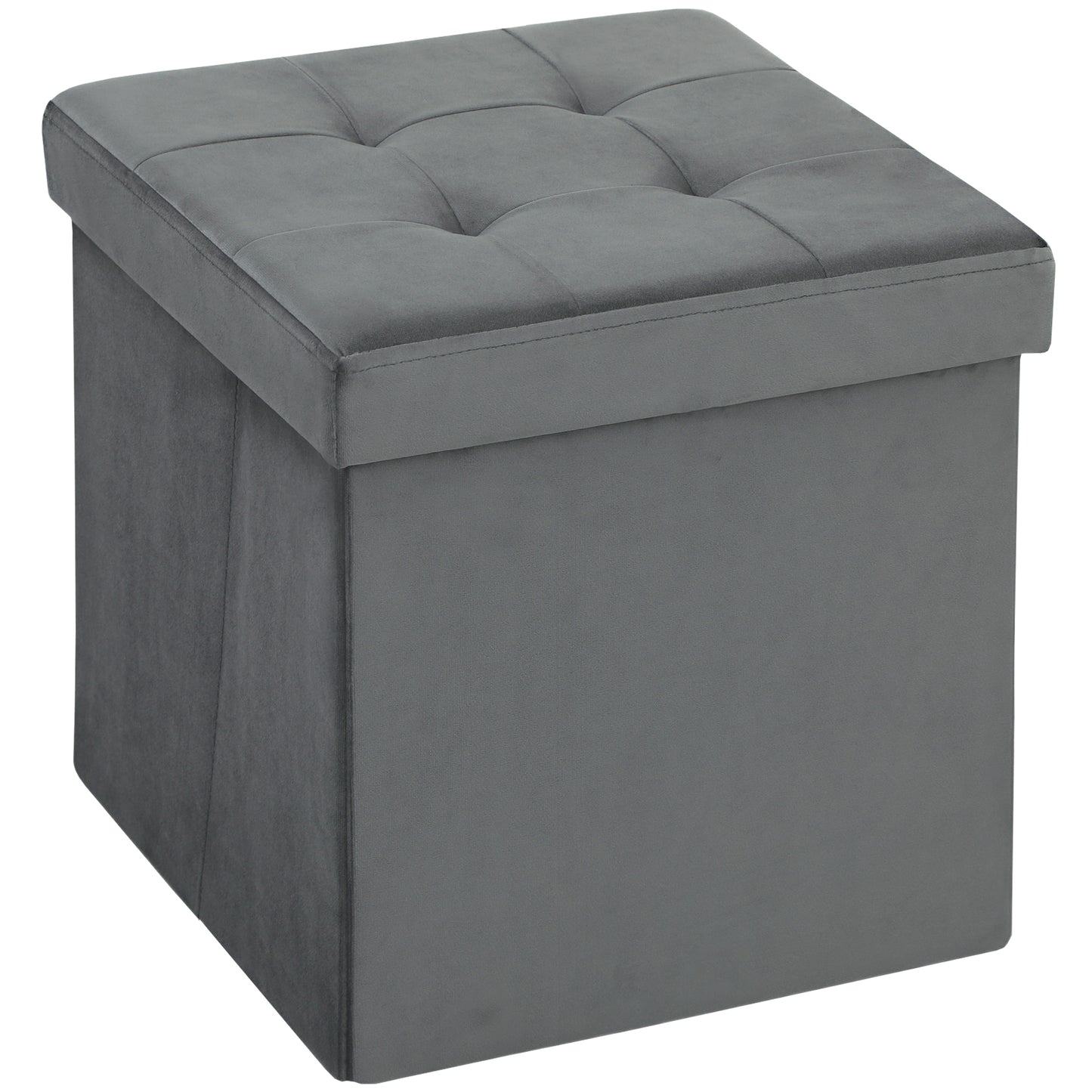 Photo of HOMCOM Foldable Velvet-Feel Storage Ottoman - Grey in Grey colour on a white background