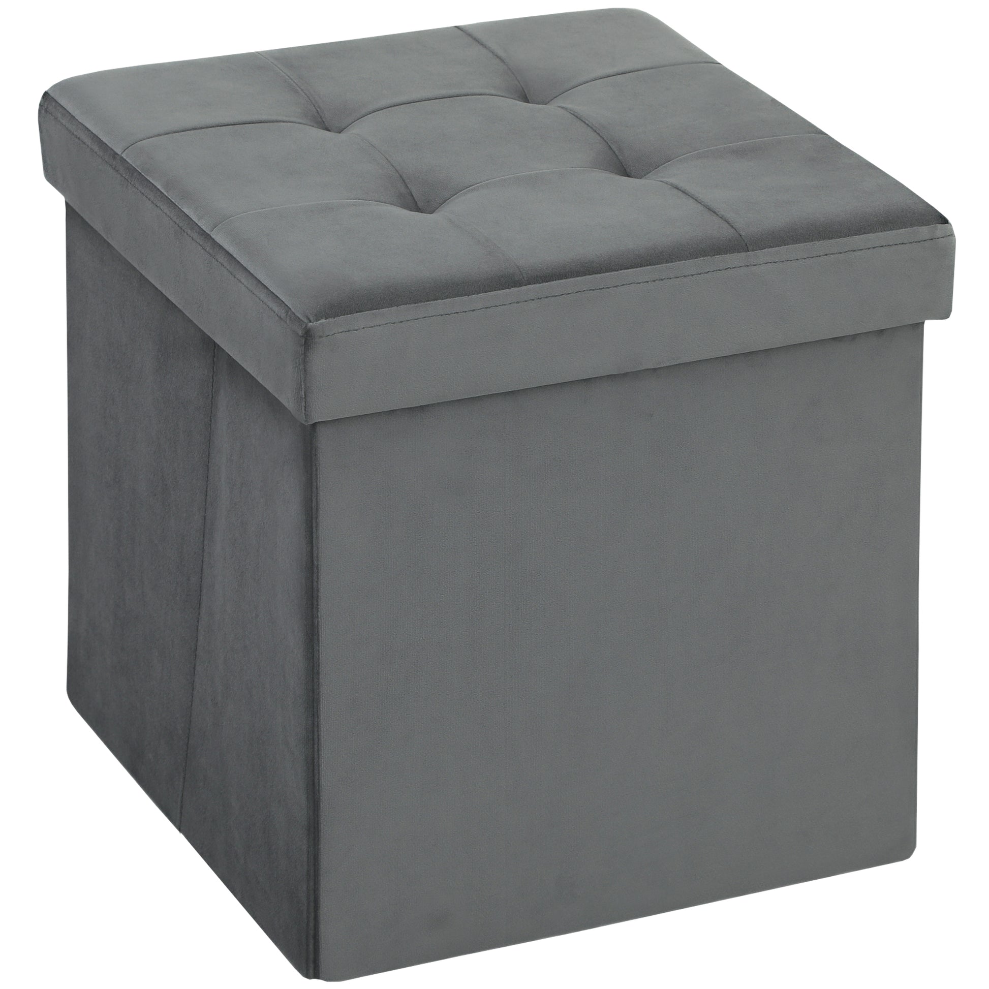 Photo of HOMCOM Foldable Velvet-Feel Storage Ottoman - Grey in Grey colour on a white background
