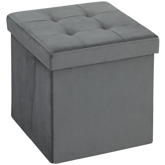 Photo of HOMCOM Foldable Velvet-Feel Storage Ottoman - Grey in Grey colour on a white background