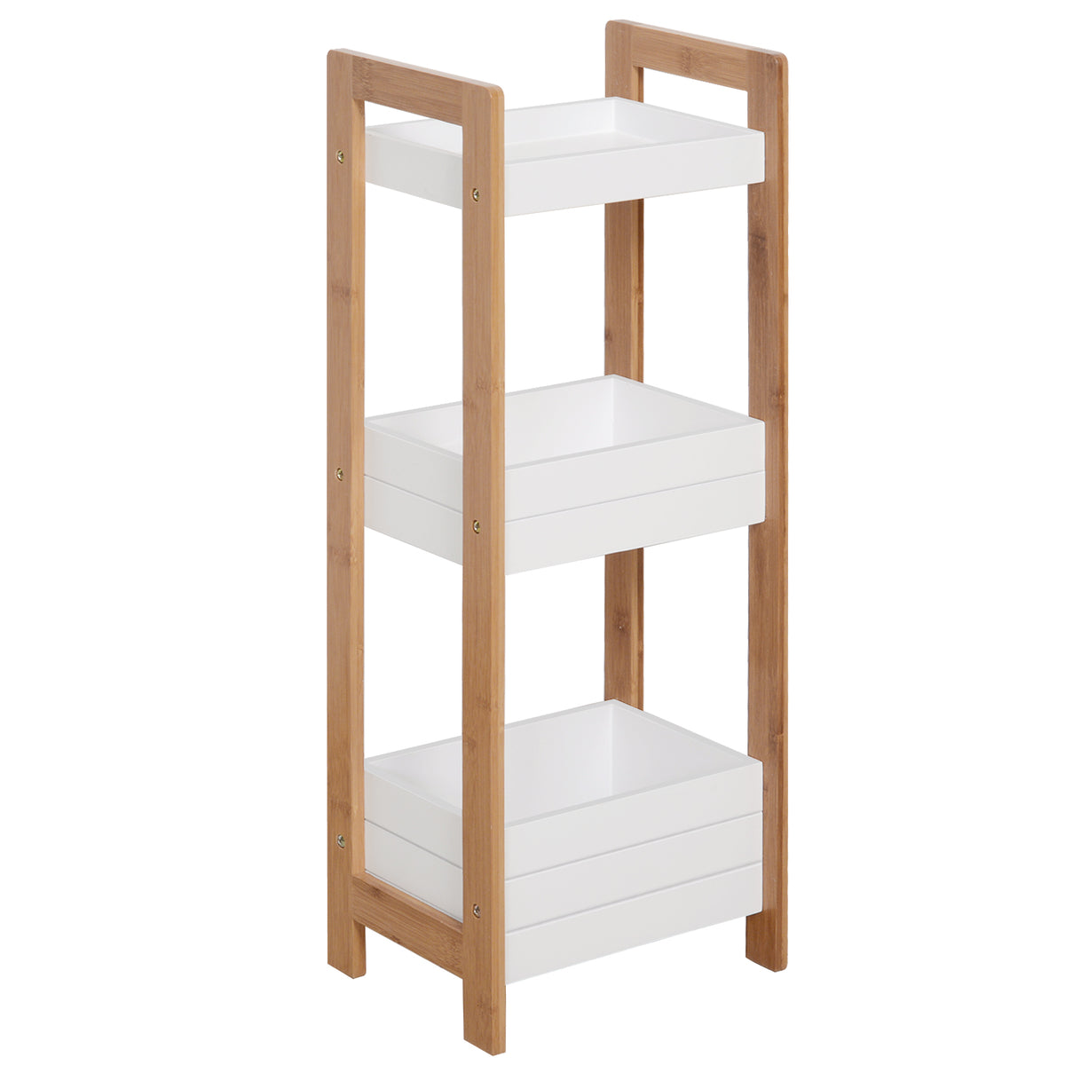 Photo of HOMCOM 3-Tier Bathroom Rack Storage Shelf Bamboo Organiser Shower Tower for Narrow Place in Place colour on a white background