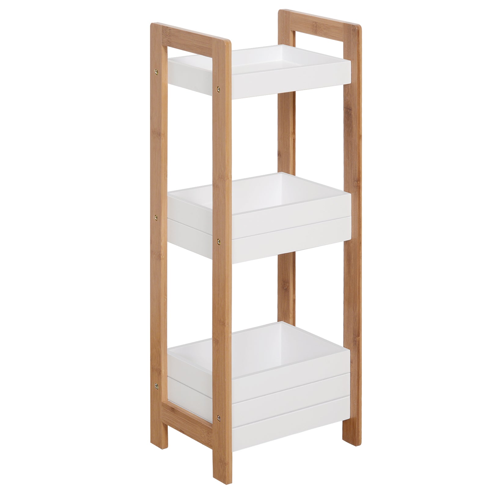 Photo of HOMCOM 3-Tier Bathroom Rack Storage Shelf Bamboo Organiser Shower Tower for Narrow Place in Place colour on a white background