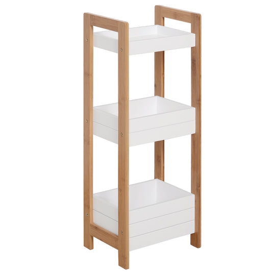 Photo of HOMCOM 3-Tier Bathroom Rack Storage Shelf Bamboo Organiser Shower Tower for Narrow Place in Place colour on a white background