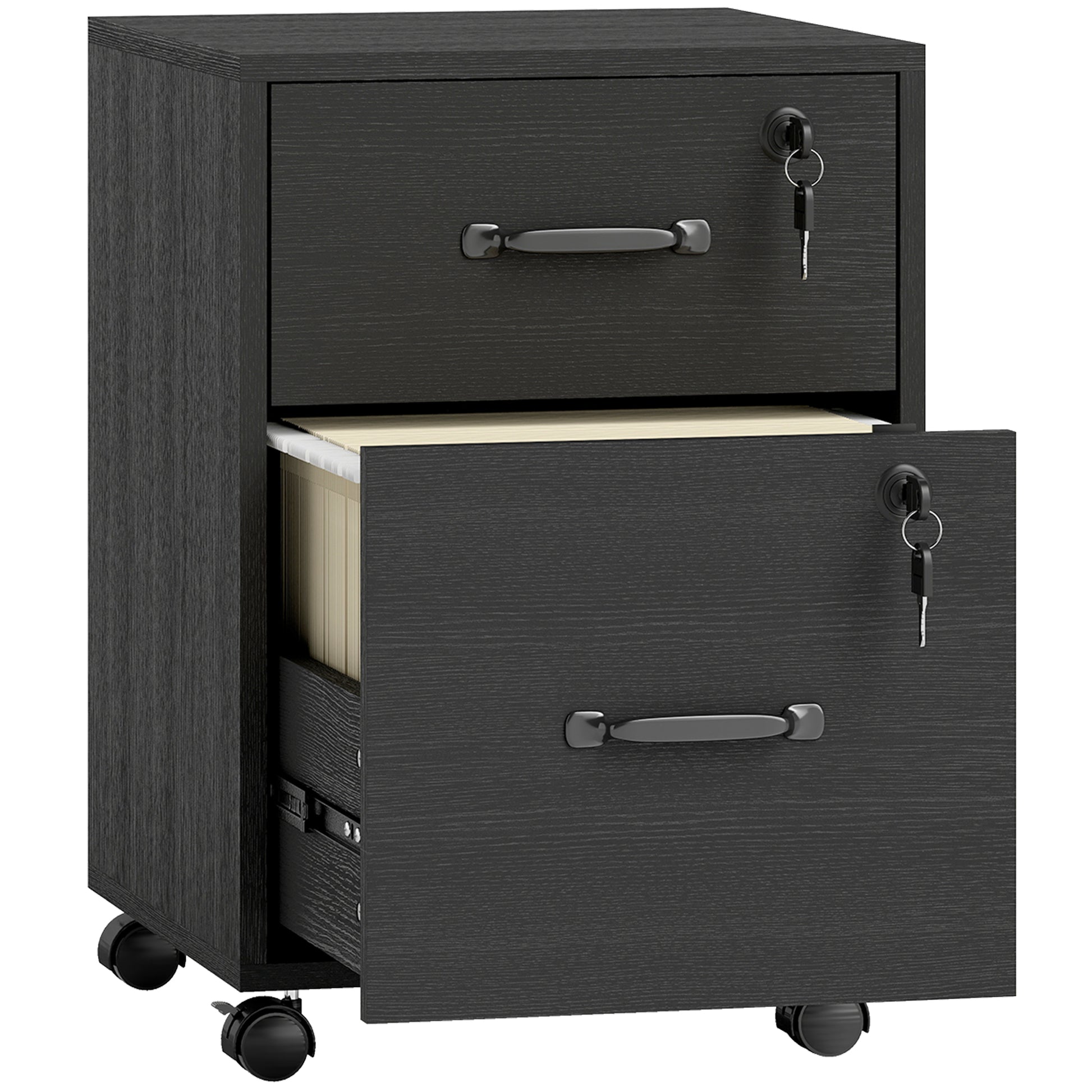 Photo of HOMCOM Rolling File Cabinet with 2 Drawers, Mobile Filing Cabinet with Hanging File Folder for Letter Sized Documents, Black in Black colour on a white background