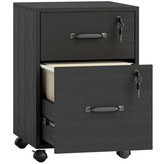 Photo of HOMCOM Rolling File Cabinet with 2 Drawers, Mobile Filing Cabinet with Hanging File Folder for Letter Sized Documents, Black in Black colour on a white background
