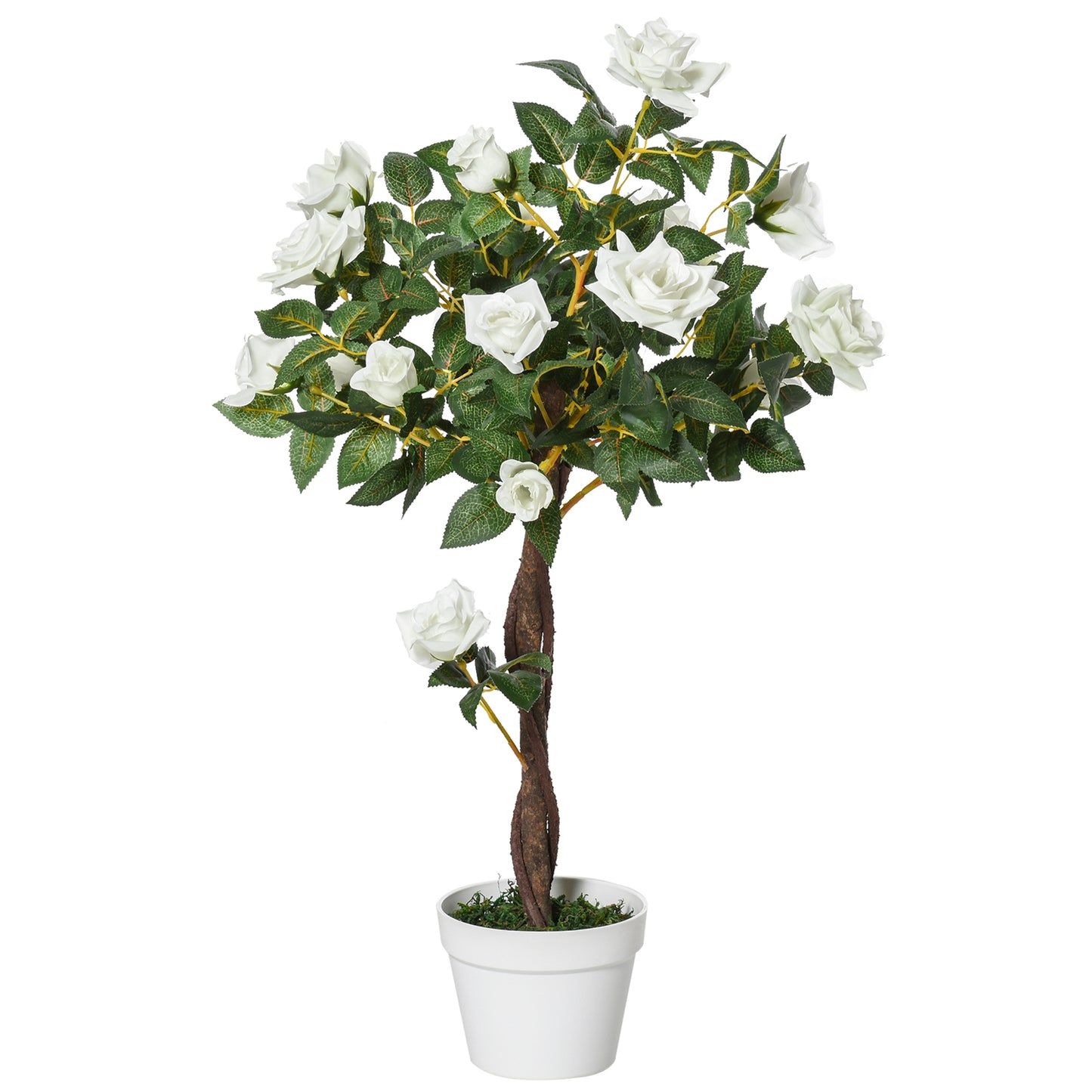 Photo of Outsunny Artificial Plants White Rose Floral in Pot, Fake Plants for Home Indoor Decor, 90cm in 90cm colour on a white background