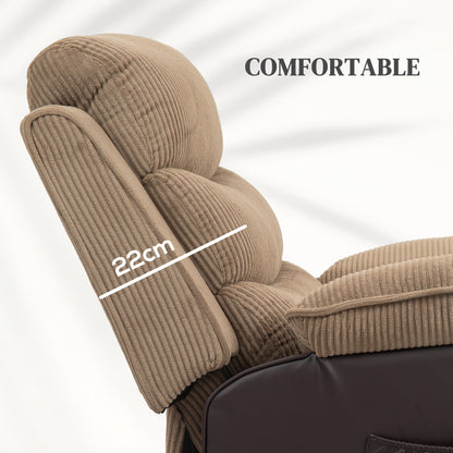 Close-up of the recliner's 22 cm thick corduroy back padding