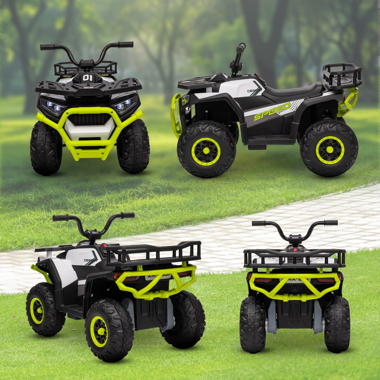 AIYAPLAY 12V Kids Electric Ride on ATV, Battery-Powered Quad Bike w/ Spring Suspension, Forward Backward, Storage Basket, Green