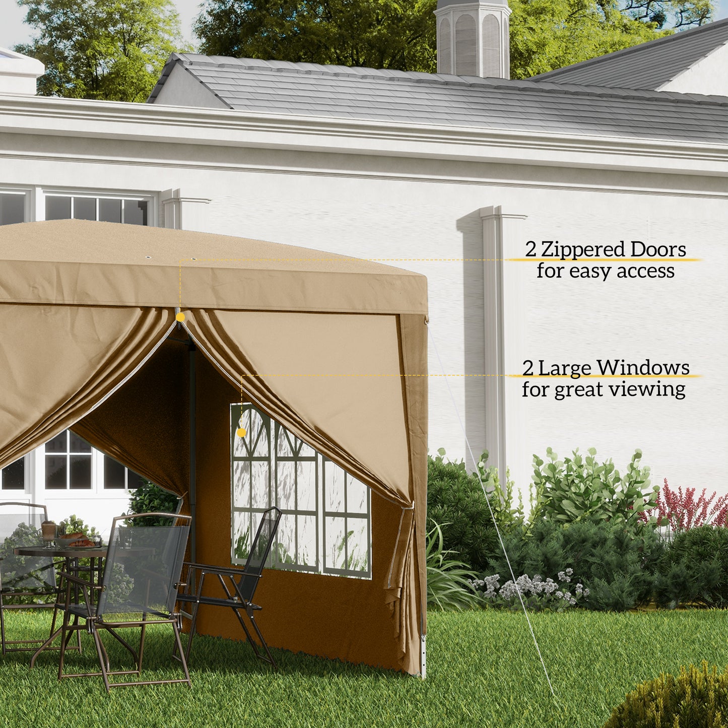 Outsunny 3x3(m) Pop-Up Gazebo, with Curtain Walls and Windows, Khaki