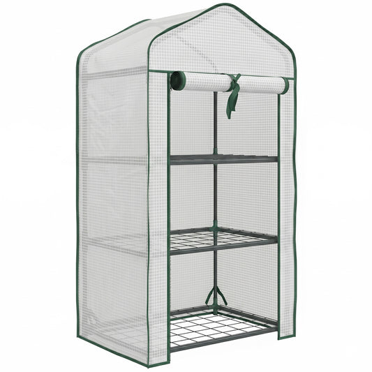 Photo of Outsunny Three-Tier Mini Greenhouse - White in White colour on a white background