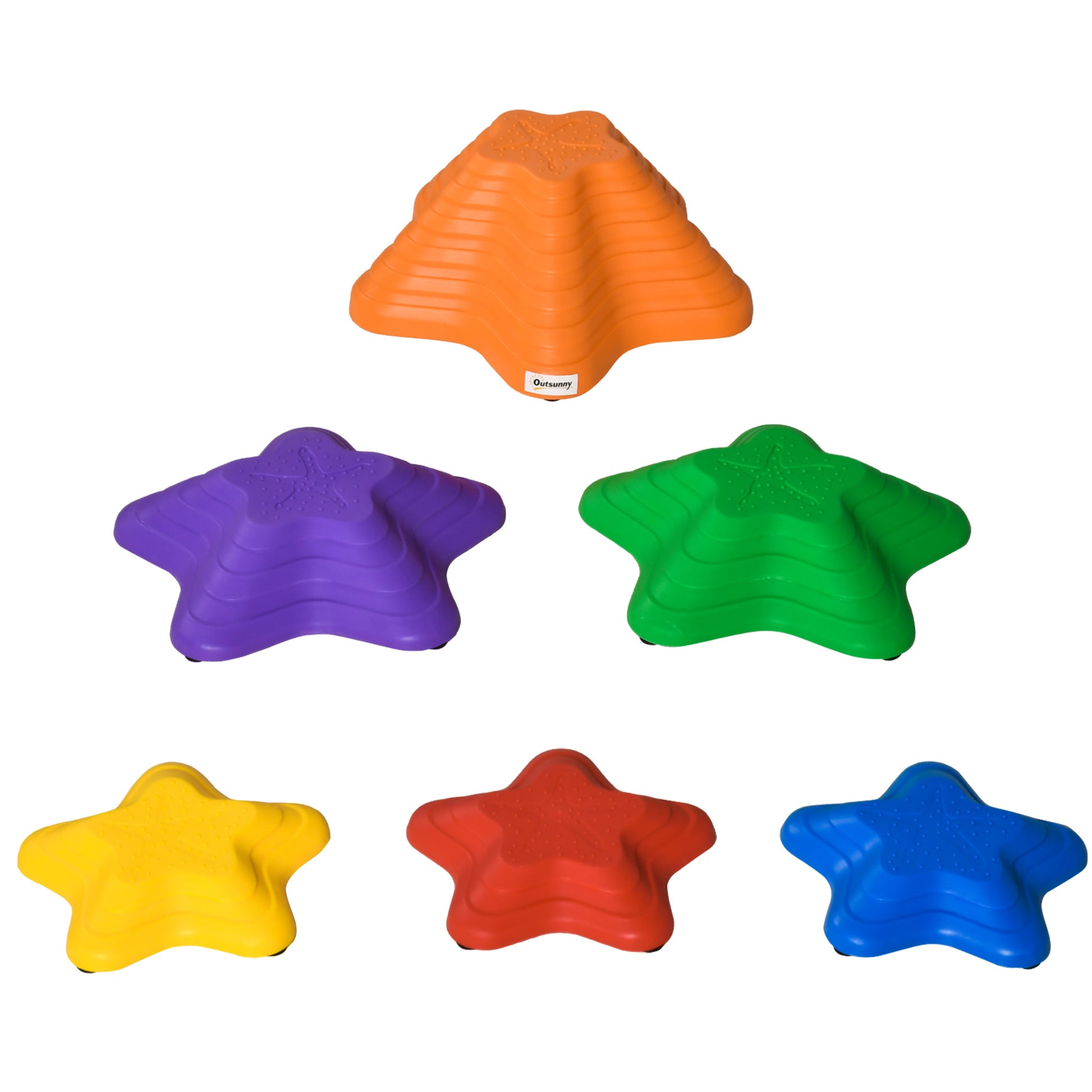 Photo of Outsunny Balance Stepping Stones Kids, 6-Piece Starfish Style Non-slip Obstacle Course, Stackable Balance Blocks, Garden Sensory Toys for Toddler 3-8 Years, Indoor Outdoor, Multicoloured in Multicoloured colour on a white background