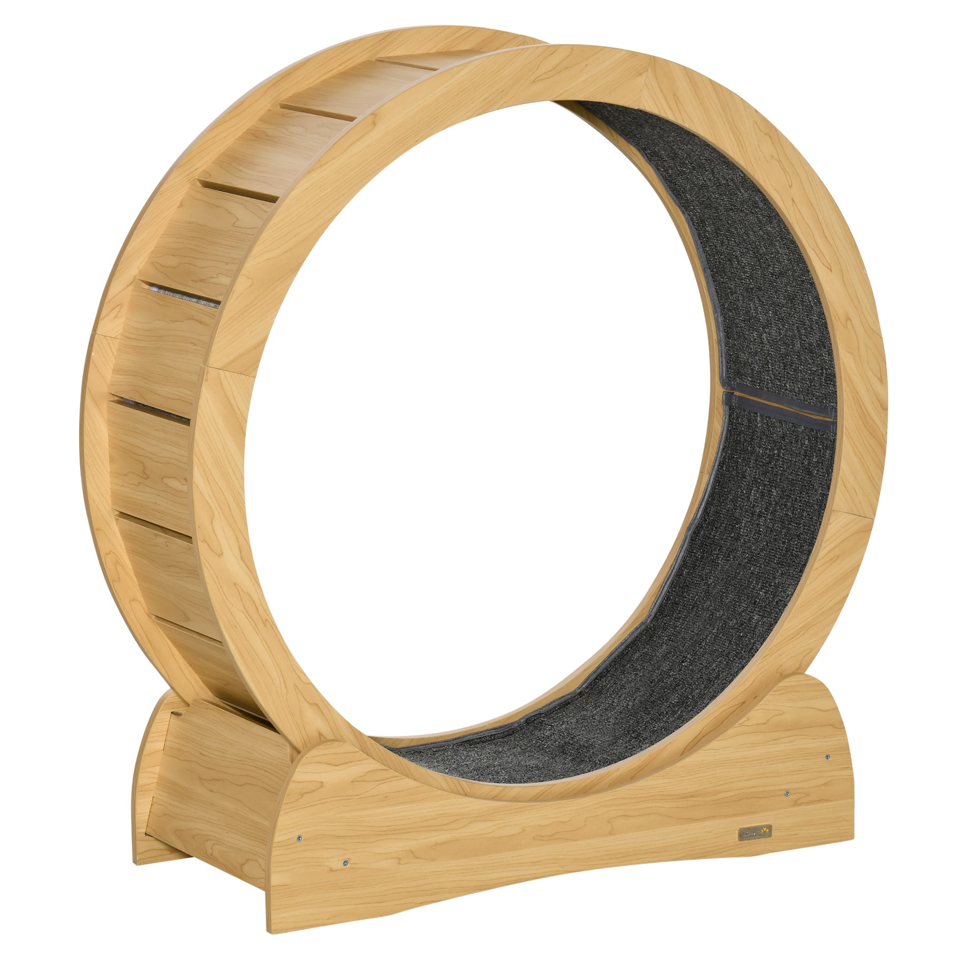 Photo of PawHut 30" Wooden Cat Running Wheel with Brake, Natural Wood Finish in Finish colour on a white background
