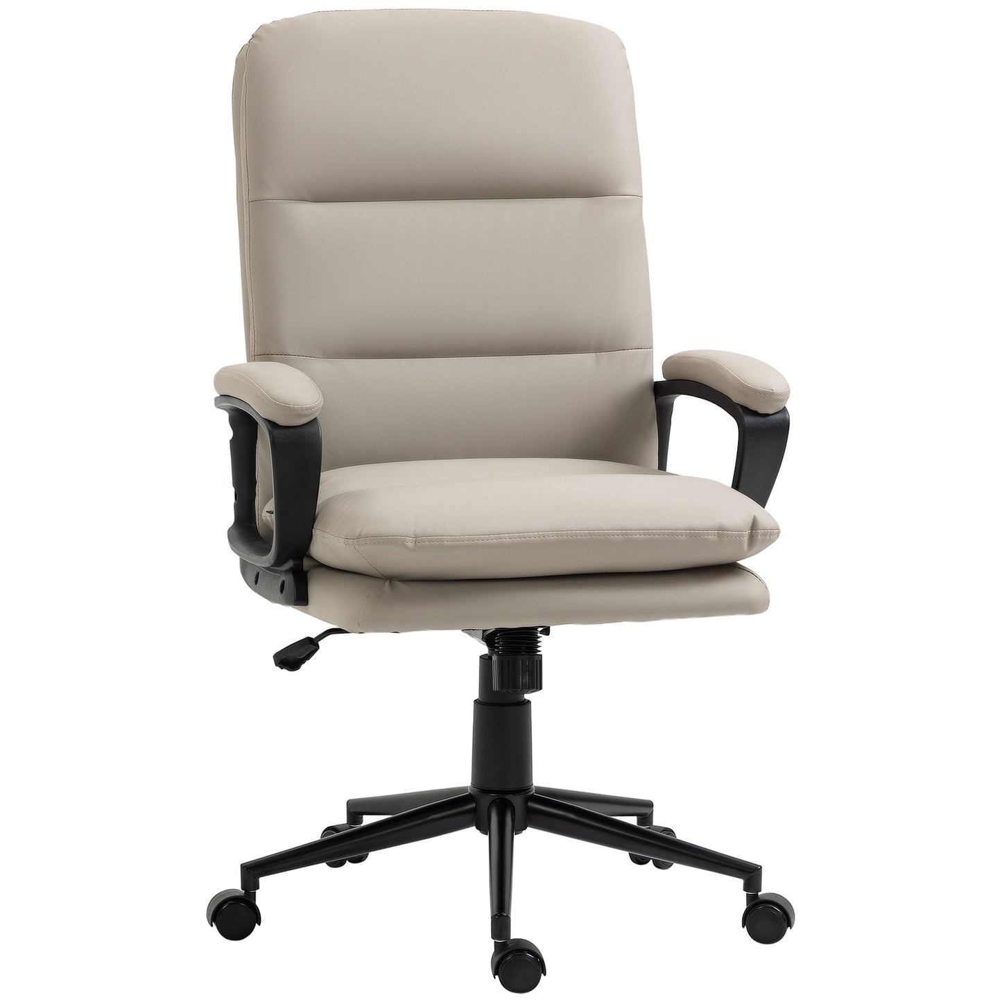 Photo of Vinsetto Office Chair, PU Leather Computer Desk Chair Office Chair with Adjustable Height and Swivel Rolling Wheels for Work Study, Light Grey in Grey colour on a white background