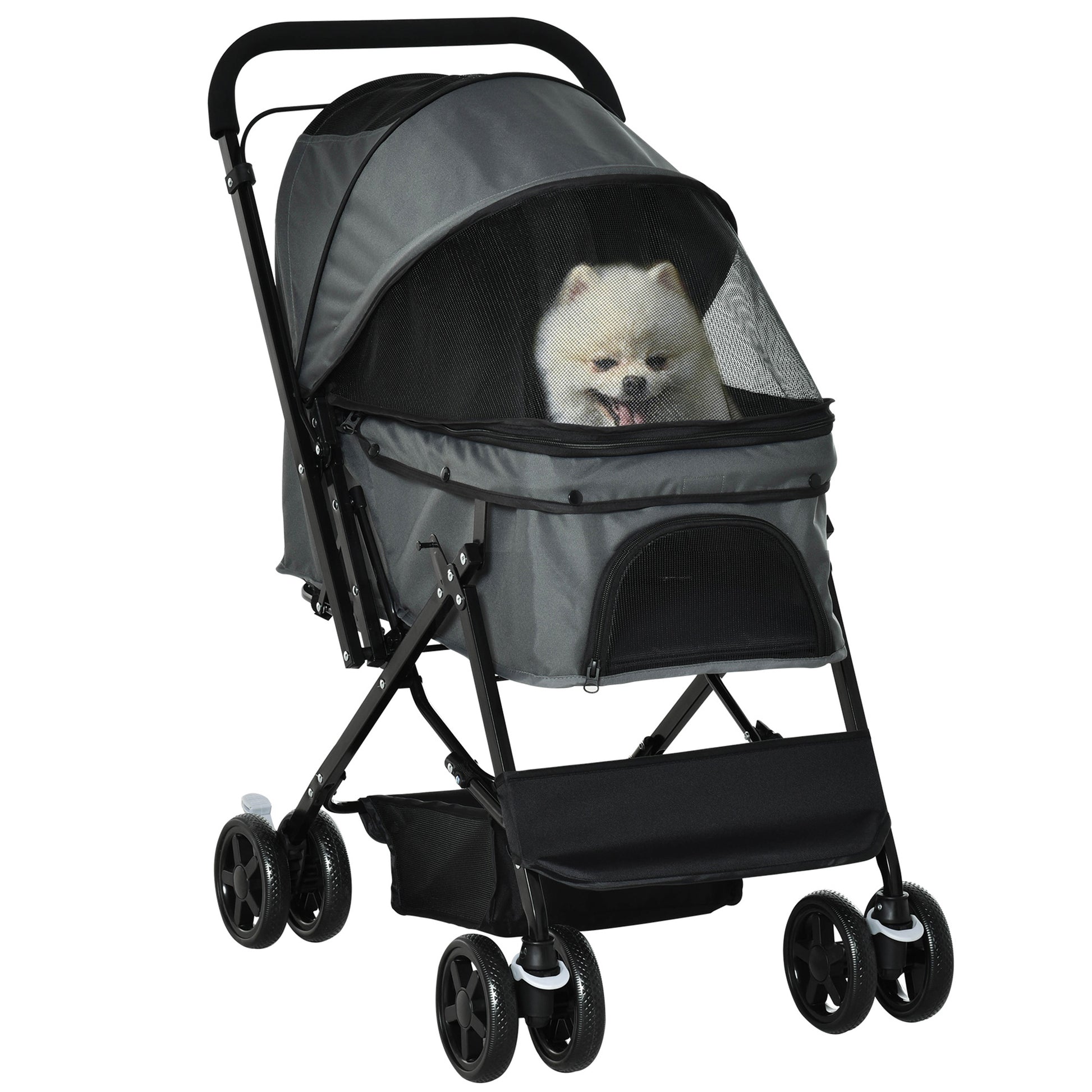 Photo of PawHut Pet Stroller Pushchair Foldable Travel Dog Cat Carriage w/ Reversible Handle Brake Basket in Basket colour on a white background