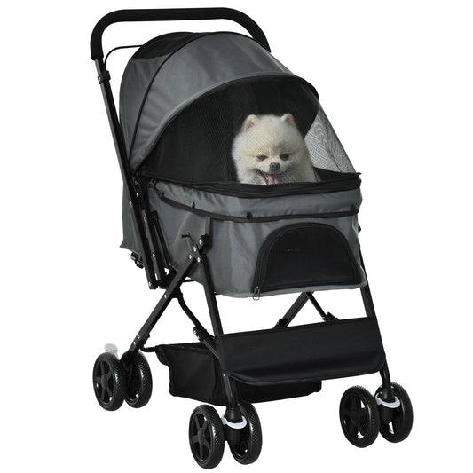 Photo of PawHut Pet Stroller Pushchair Foldable Travel Dog Cat Carriage w/ Reversible Handle Brake Basket in Basket colour on a white background