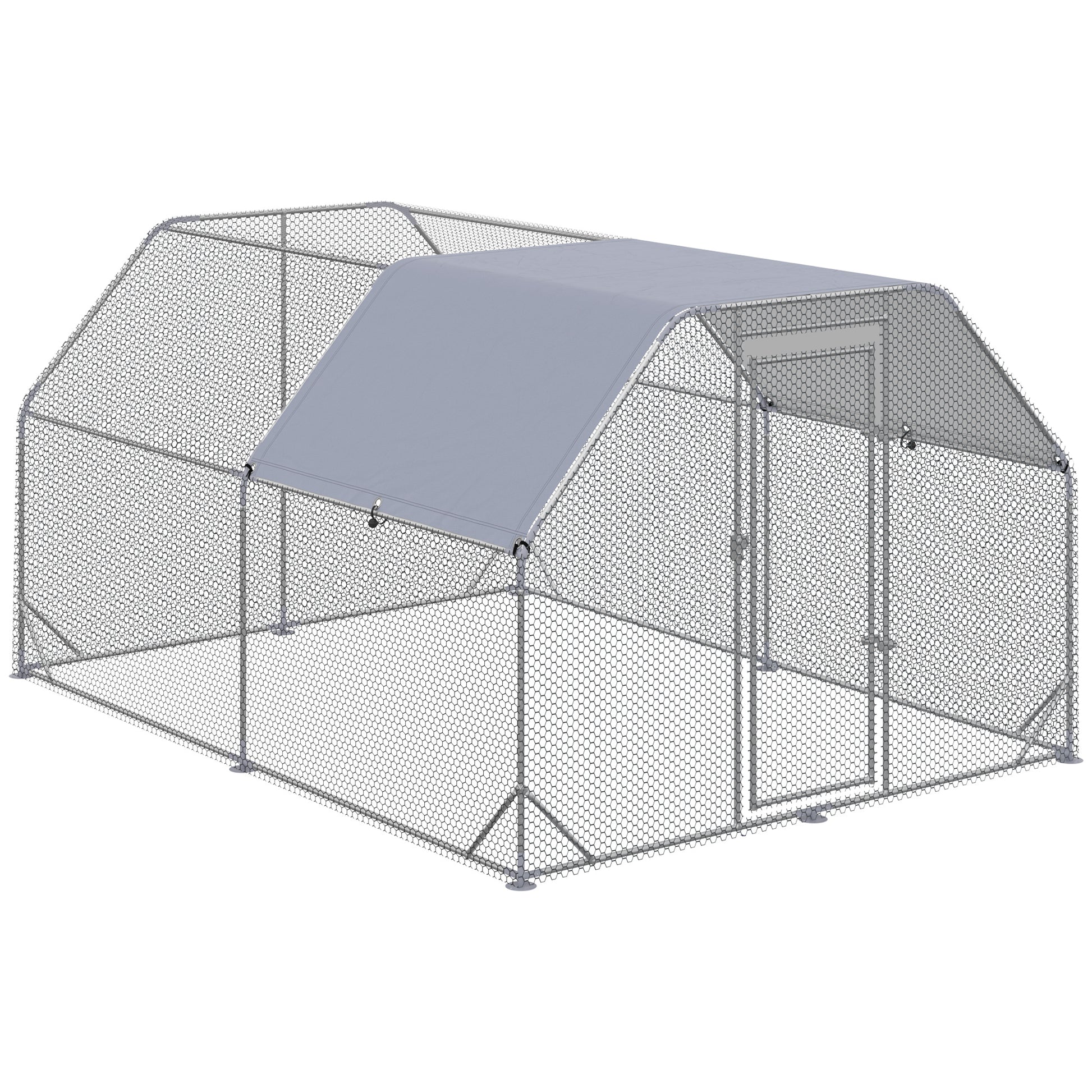 Photo of PawHut Walk in Chicken Run Chicken Coop Hen House Outdoor with Roof for 10-12 Chickens, 380 x 280 x 195cm in 195cm colour on a white background