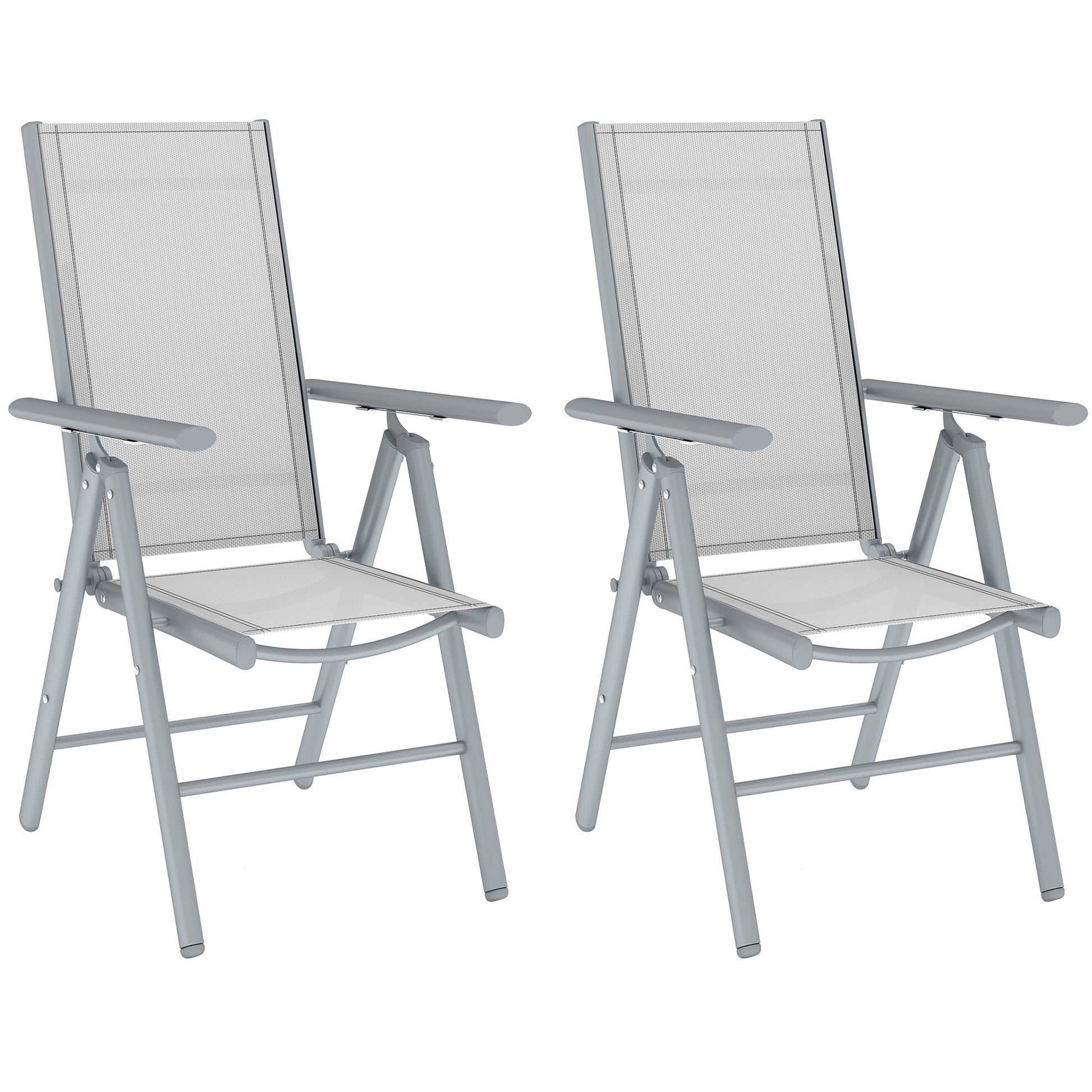 Photo of Outsunny Set of Two Aluminium Folding Chairs  - Light Grey in Grey colour on a white background