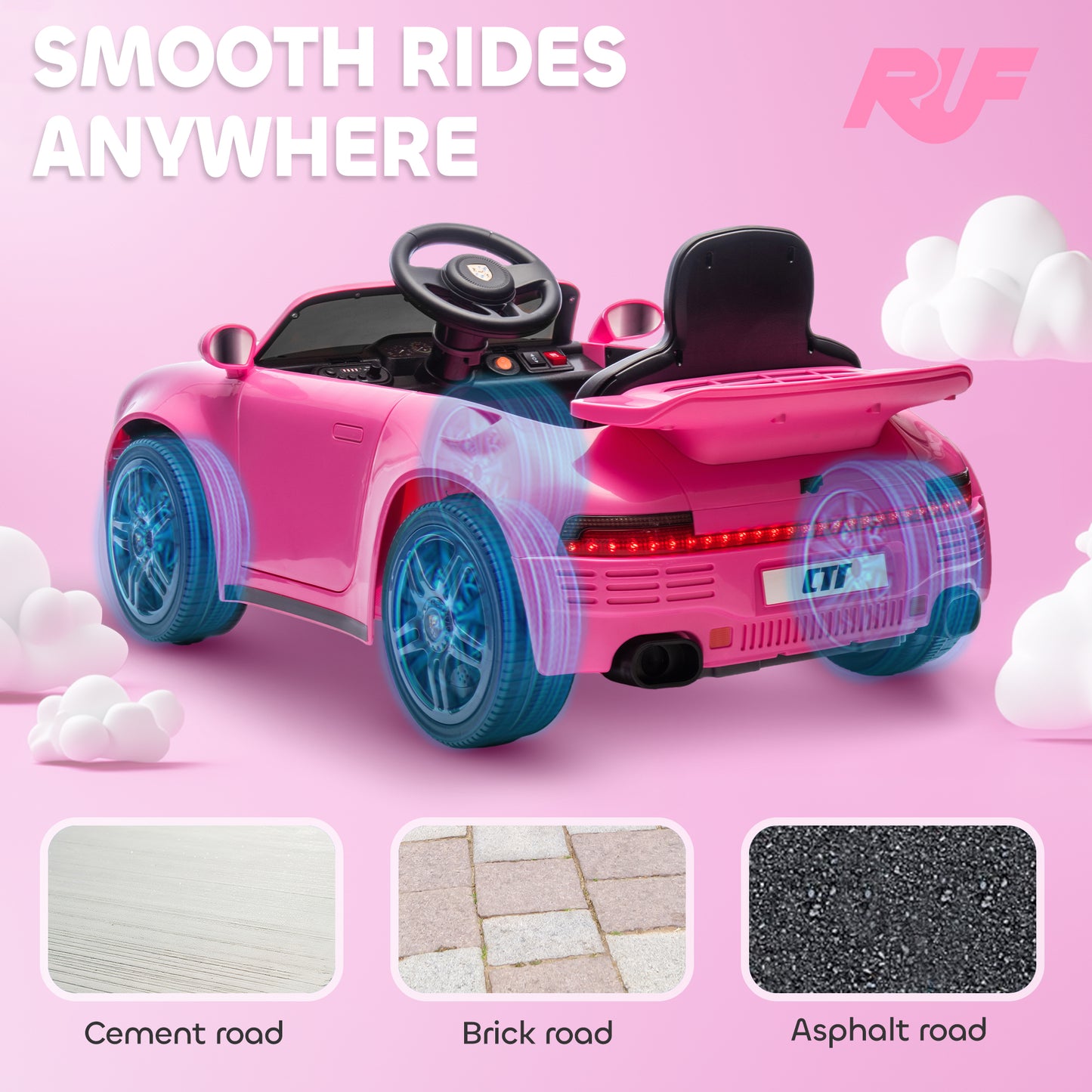 AIYAPLAY Licensed RUF CTR 2017-Yellowbird Electric Car for Kids, with Remote Control, Soft Start, MP3 Player, LED Lights, Pink