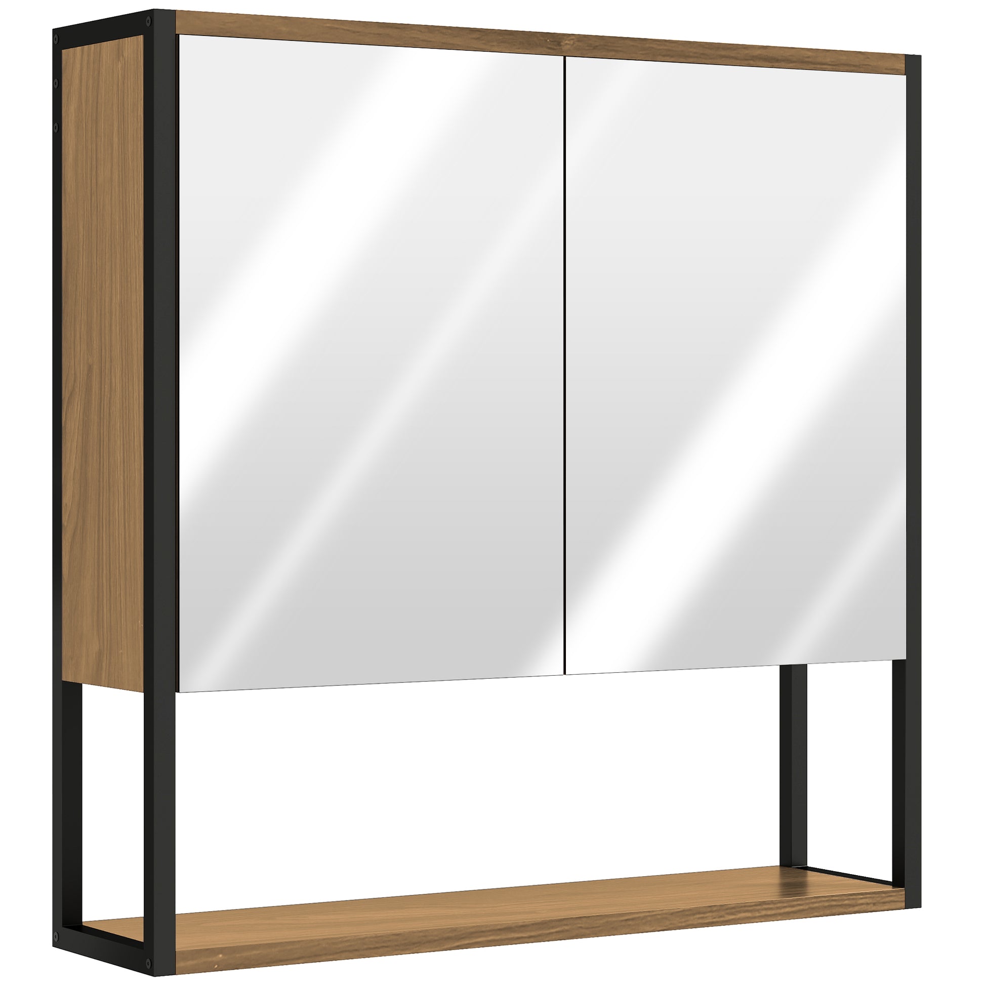 Photo of HOMCOM Bathroom Mirror Cabinet with Soft-Close Doors and Adjustable Shelf - Natural Wood Finish in Finish colour on a white background