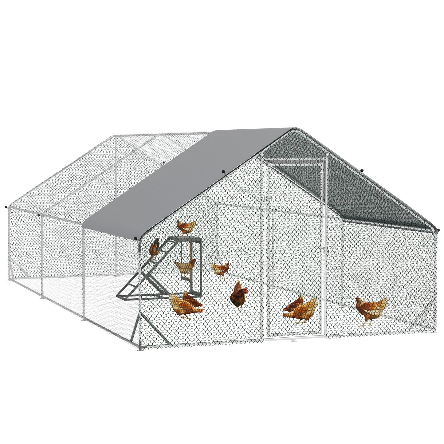 Photo of PawHut Walk-in Galvanised Steel Chicken Run with Chicken Activity Shelf and Cover, 3 x 6 x 2m in 2m colour on a white background