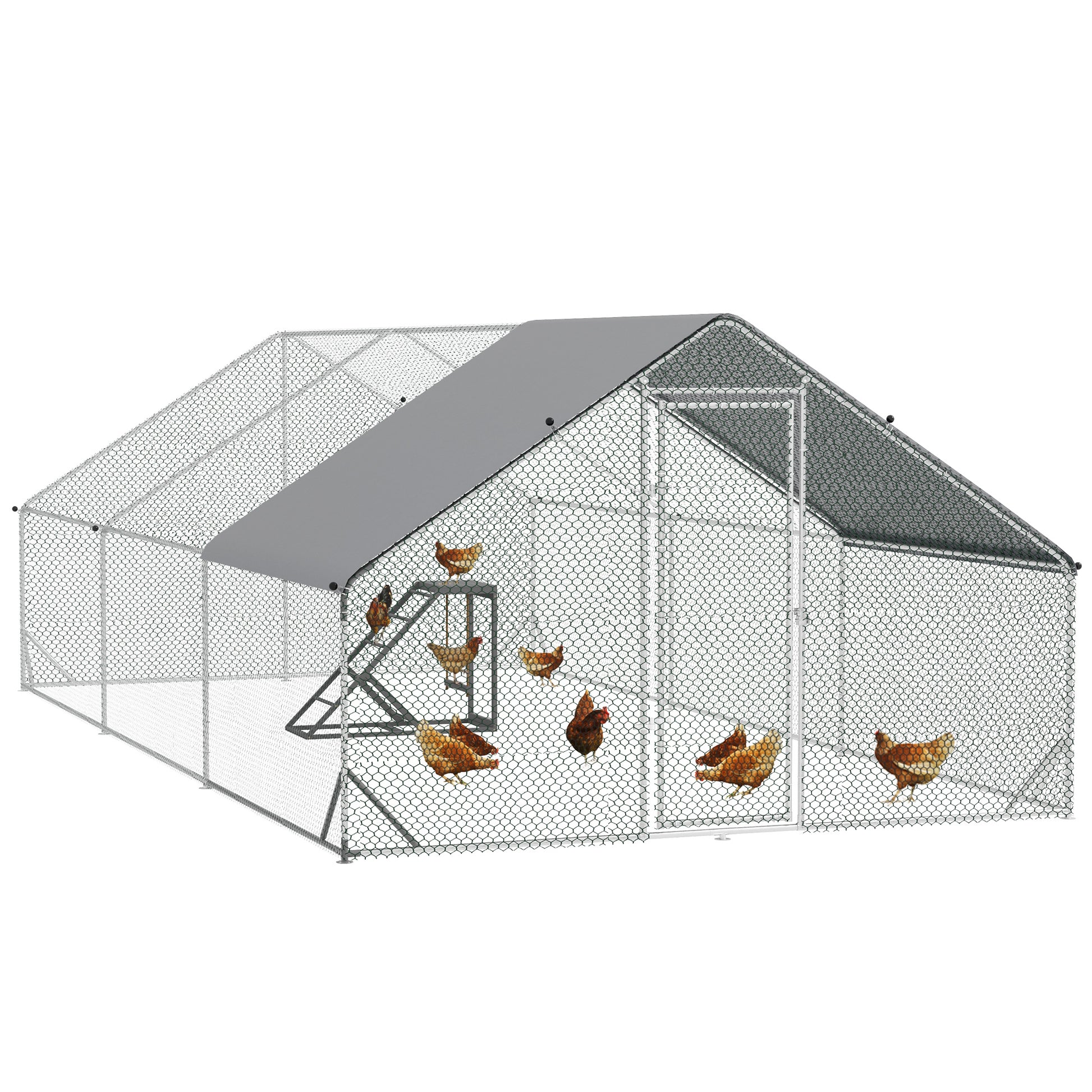 Photo of PawHut Walk-in Galvanised Steel Chicken Run with Chicken Activity Shelf and Cover, 3 x 6 x 2m in 2m colour on a white background